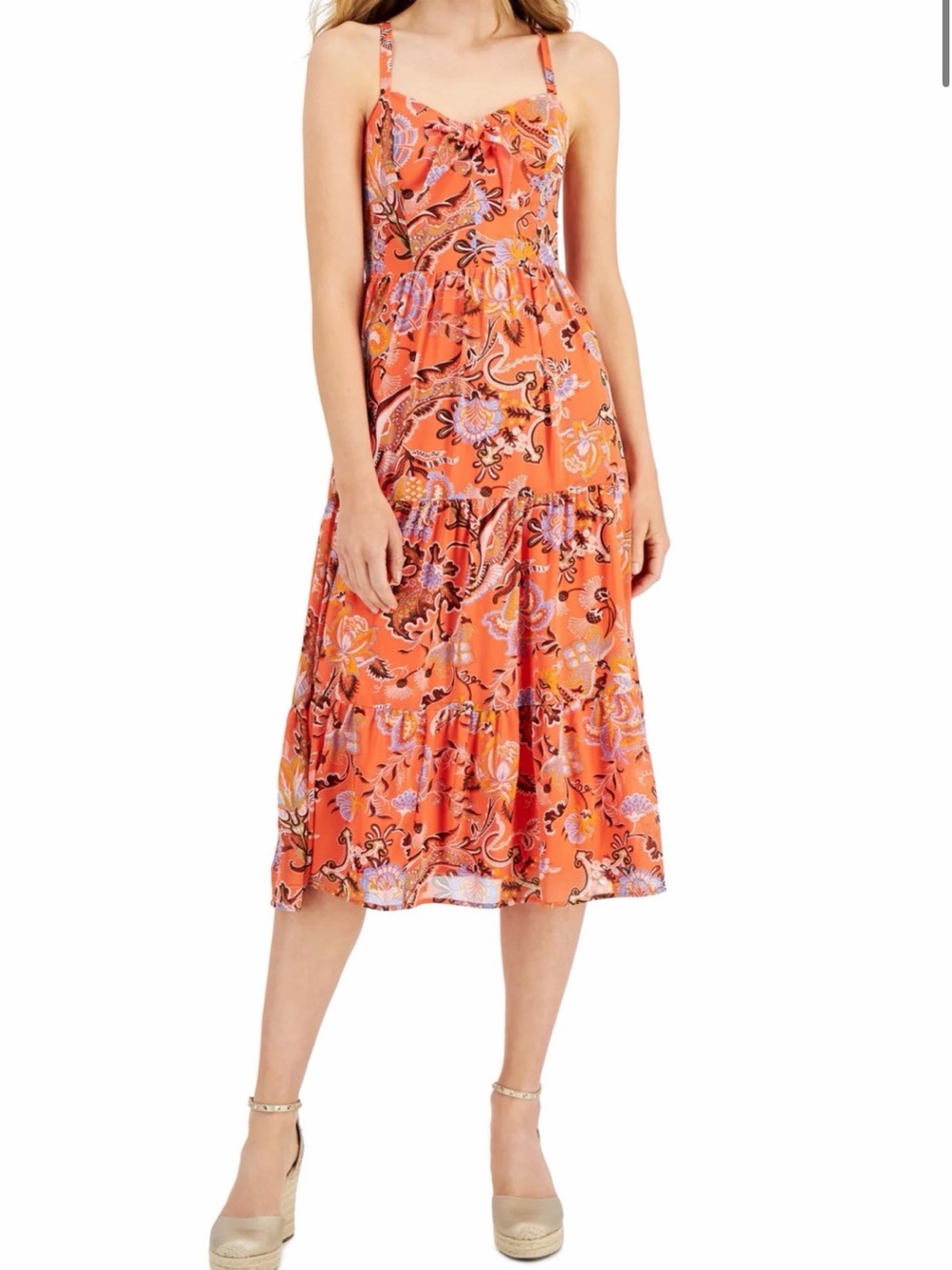 INC International Concepts Orange Floral Paisley Midi Dress